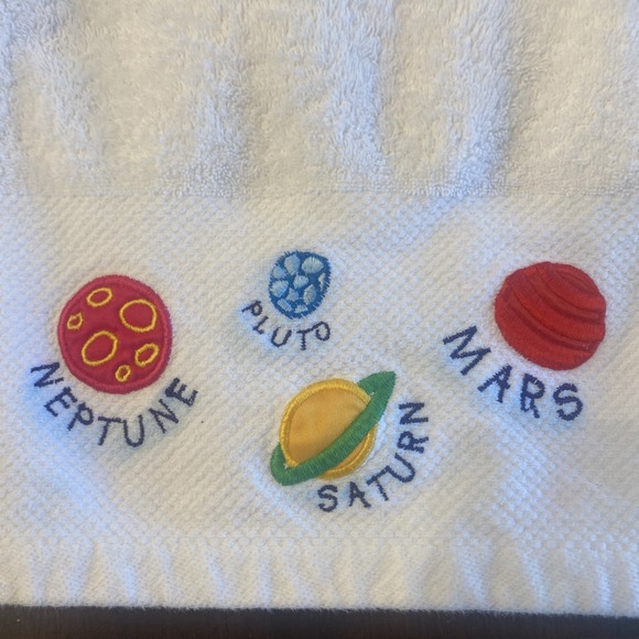 VTG 90s Planet Bath Towel Set of 2 Pluto Saturn Mars Neptune Space Whimsical - Picture 3 of 5